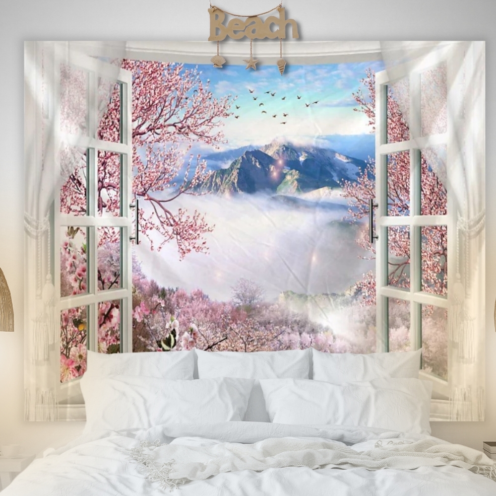Pink Backdrops Tapestry Wall Hanging Pink Floral Background Dorm Wall Hanging